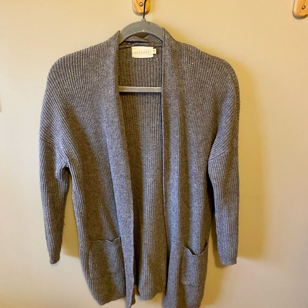 Dreamers Women's Gray Open Front Sweater